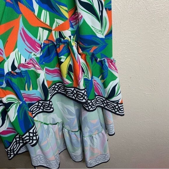 Flying tomato deep v neck high low leaf dress multicolor green - Picture 5 of 13